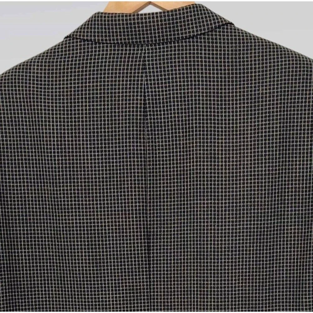 HUGO BOSS Apollon Blazer Sport Coat 100% Wool Black w Tan Check 42R Wood Buttons